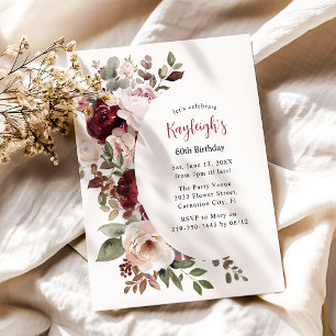 Cartão De Festividades Elegante Floral de Aniversário Vermelho e Rosa