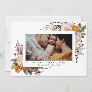 Cartão De Festividades Elegante Floral de Natal em Aquarela Simples e Ale