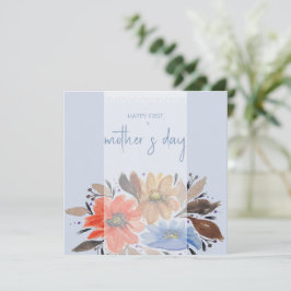 Cartão De Festividades Elegante Floral em Aquarela Azul Pastel 