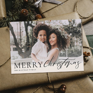 Cartão De Festividades Elegante Floral Feliz Natal - Foto de Marfim Negra
