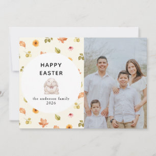 Cartão De Festividades Elegante Floral Moderno Foto da Família Feliz Pásc