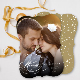 Cartão De Festividades Elegante Flourish Merrily Após Foto De Casamento