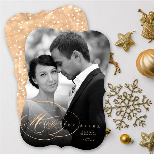Cartão De Festividades Elegante Flourish Merrily Após Foto De Casamento