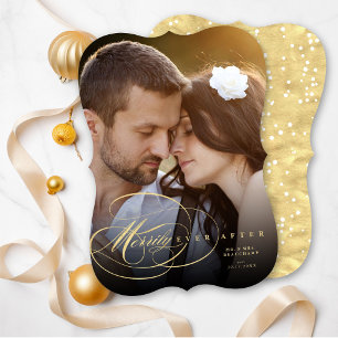 Cartão De Festividades Elegante Flourish Merrily Após Foto De Casamento