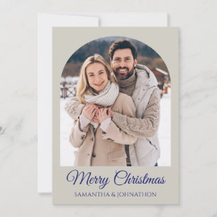 Cartão De Festividades Elegante Foto Azul Prateado de Feliz Natal