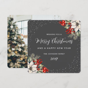 Cartão De Festividades Elegante Foto Botânica de Natal Ano Novo em Cinza