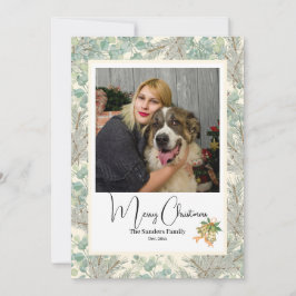 Cartão De Festividades Elegante foto botânica vintage Natal Champanhe