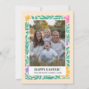 Cartão De Festividades Elegante Foto Colorida Floral Simples de Família d