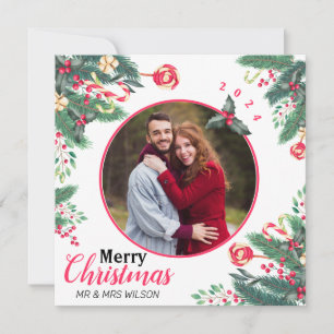Cartão De Festividades Elegante Foto de Casal de Natal em Aquarela