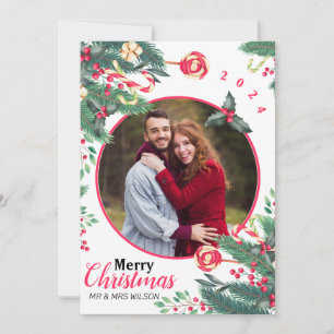 Cartão De Festividades Elegante Foto de Casal de Natal em Aquarela