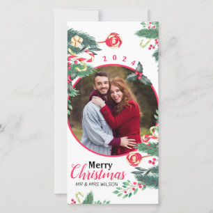 Cartão De Festividades Elegante Foto de Casal de Natal em Aquarela