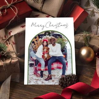 Cartão De Festividades Elegante Foto de Família em Arco Moderno de Natal 
