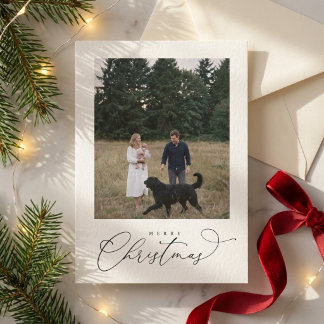 Cartão De Festividades Elegante Foto de Família Moderna com Pet Natal Fel