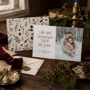 Cartão De Festividades Elegante Foto de Natal Botânico de Sr. e Sra. Recé