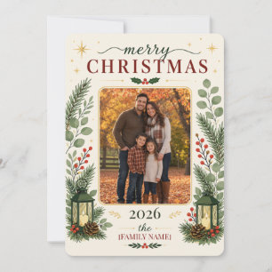 Cartão De Festividades Elegante Foto de Natal Botânico para Família Feliz