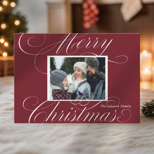 Cartão De Festividades Elegante Foto de Natal com Letra Vermelha