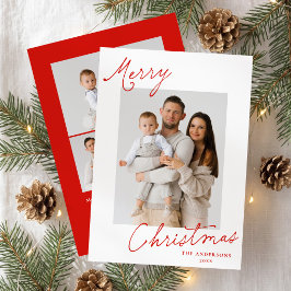 Cartão De Festividades Elegante Foto de Natal com Letra Vermelha
