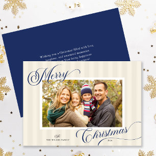 Cartão De Festividades Elegante Foto de Natal com Listras Modernas