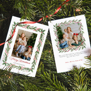 Cartão De Festividades Elegante Foto de Natal com Verduras e Fita