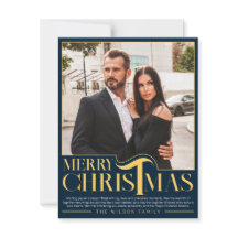 Elegante Foto de Natal da Família em Azul e Dourad