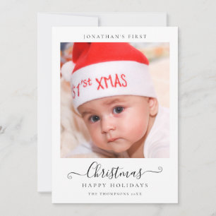 Cartão De Festividades Elegante Foto de Natal do Primeiro Ano do Bebê