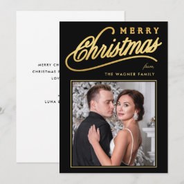 Cartão De Festividades Elegante Foto de Natal em Script Dourado Falso