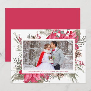 Cartão De Festividades Elegante Foto de Poinsettia Vermelha no Nosso Prim