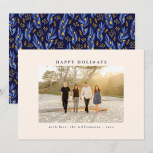 Cartão De Festividades Elegante Foto Floral Botânica Preta Azul Única