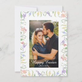 Cartão De Festividades Elegante Foto Floral em Aquarela Feliz Páscoa
