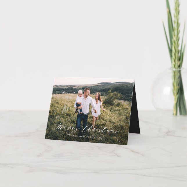 Cartão De Festividades Elegante foto minimalista de Natal em preto e bran (Frente)