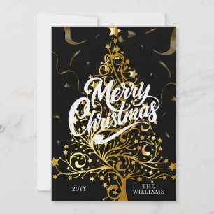 Cartão De Festividades Elegante Foto Moderna Evergreen Feliz Natal