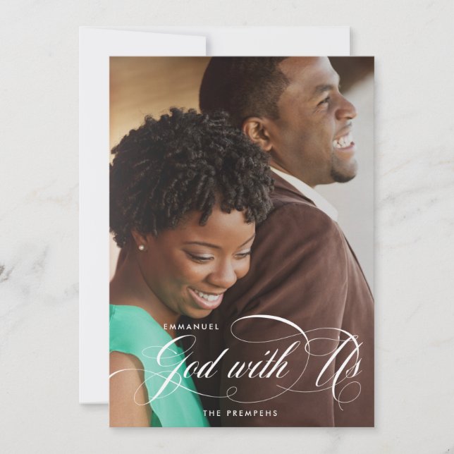 Cartão De Festividades Elegante Foto Religiosa Emanuel Deus Conosco (Frente)