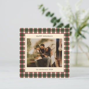 Cartão De Festividades Elegante Foto Xadrez Vintage Verde e Vermelho