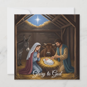Cartão De Festividades Elegante Glória Religiosa a Deus Natal Cristão
