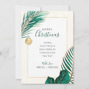 Cartão De Festividades Elegante Green e Dourado Praia Natal tropical