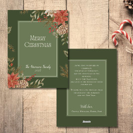 Cartão De Festividades Elegante Green Felry Poinsettia de Natal