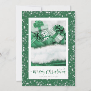 Cartão De Festividades Elegante Green Gifts Snow Merry Christmas Cards