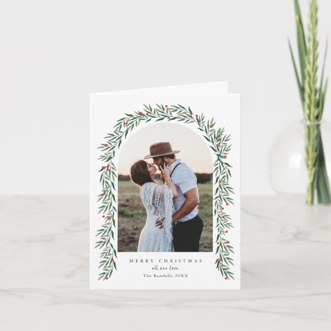 Cartão De Festividades Elegante Greenery Arch Modern 2 Foto Natal (Frente)