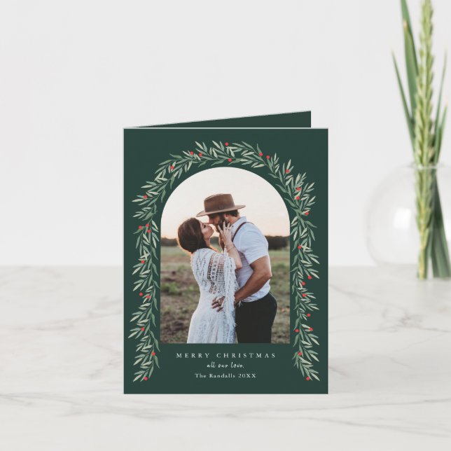 Cartão De Festividades Elegante Greenery Arch Modern 2 Foto Natal (Frente)