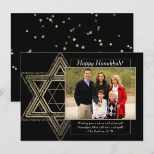 Cartão De Festividades Elegante Hanukkah, Dourada Estrela Moderna de Davi