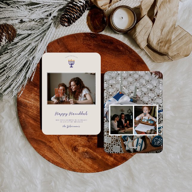 Cartão De Festividades Elegante Hanukkah Menorah | Fotos da família (Criador carregado)