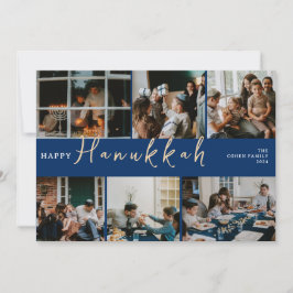 Cartão De Festividades Elegante Hanukkah Typografia Blue Family Photo