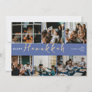 Cartão De Festividades Elegante Hanukkah Typografia Blue Family Photo