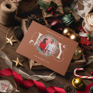 Cartão De Festividades Elegante JOY Christmas Wreath Deixa Berries Foto