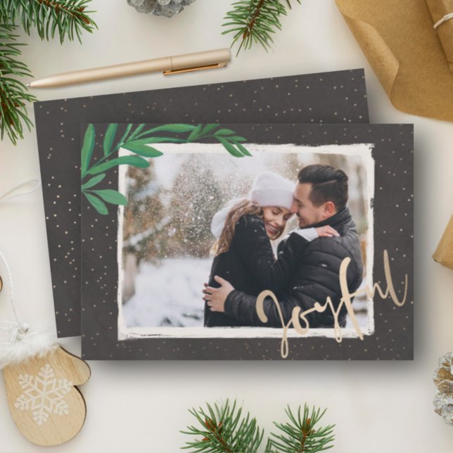 Cartão De Festividades Elegante Joyful na Foto de Natal Negro (Criador carregado)