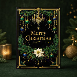Cartão De Festividades Elegante Lustre Art Déco de Natal