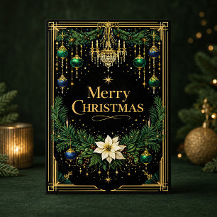 Cartão De Festividades Elegante Lustre Art Déco de Natal