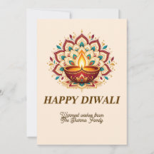 Elegante Mandala Dourado & Diya Diwali Saudação Fa