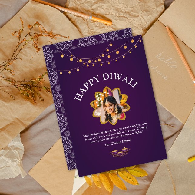 Cartão De Festividades Elegante Mandala personalizado Foto Purple Dipawal (Criador carregado)