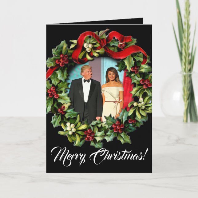 Cartão De Festividades Elegante Melania & Donald Trump Saudação de Natal (Frente)